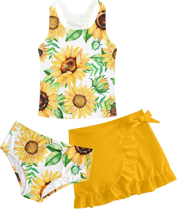 Girls Swimsuit 3pc Bathing Suit Tankini Set with Skirt