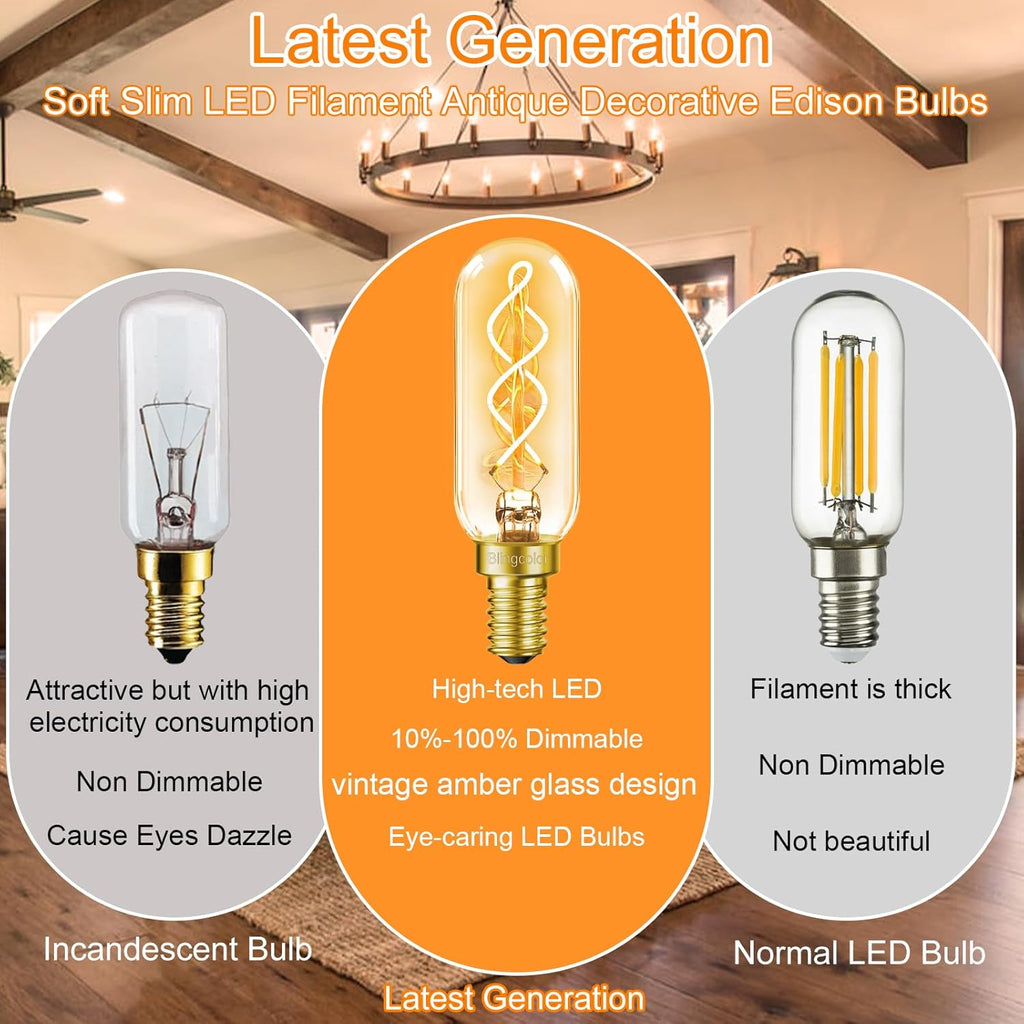 6 Pack Dimmable E12 LED Edison Candelabra Bulbs 40 Watt, Amber Warm 2200K