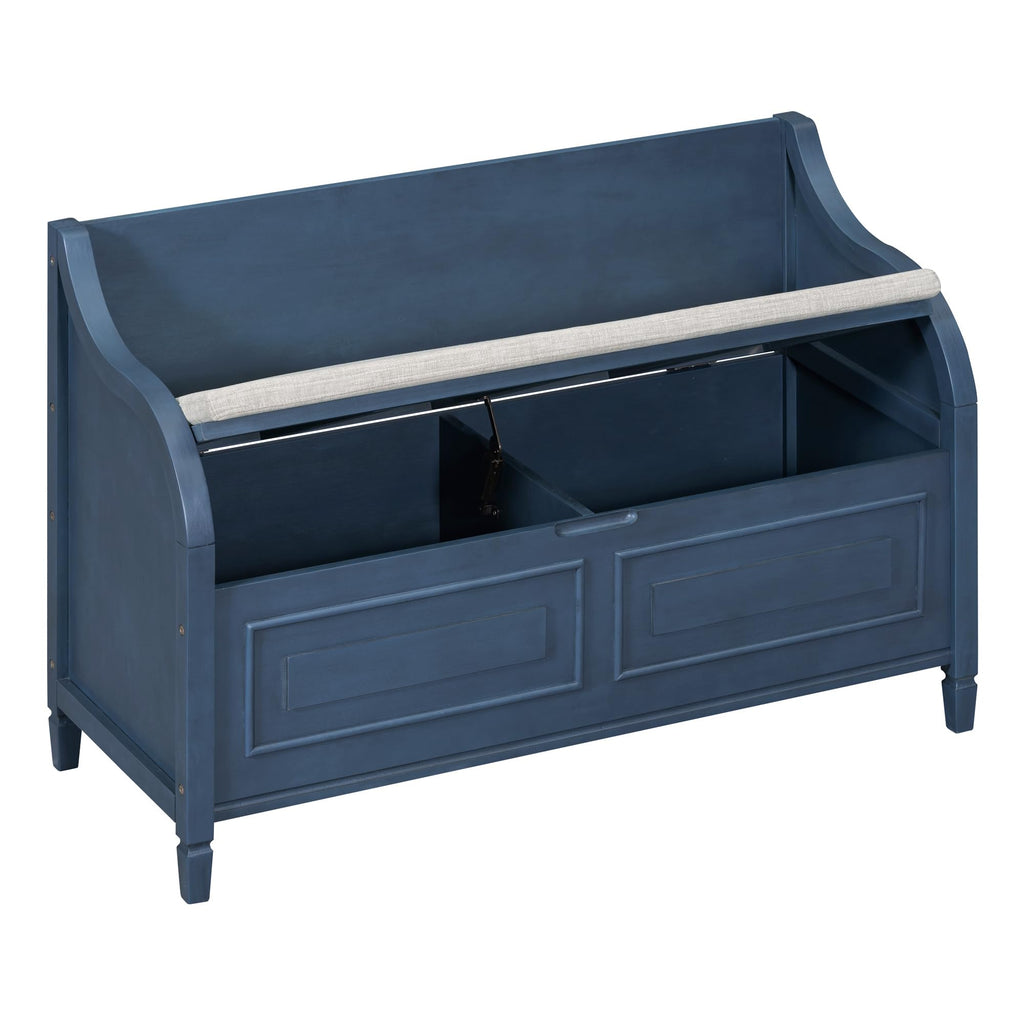 42" Rustic Storage Bench Entryway Bench Shoe Cabinet Ottoman (Antique Navy)