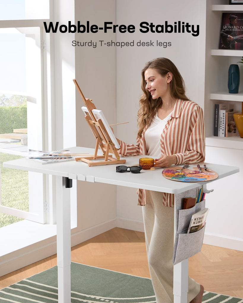 55x28 Electric Standing Desk Adjustable Height, Stand up Desk with Storage Bag Computer Desk Memory Preset with