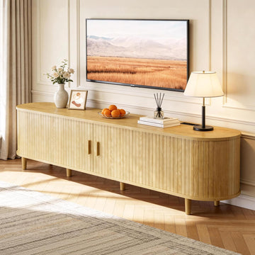 70" Mid Century Modern TV Stand with Power Outlet, Fluted Entertainment Center with Storage and Adjustable Shelves