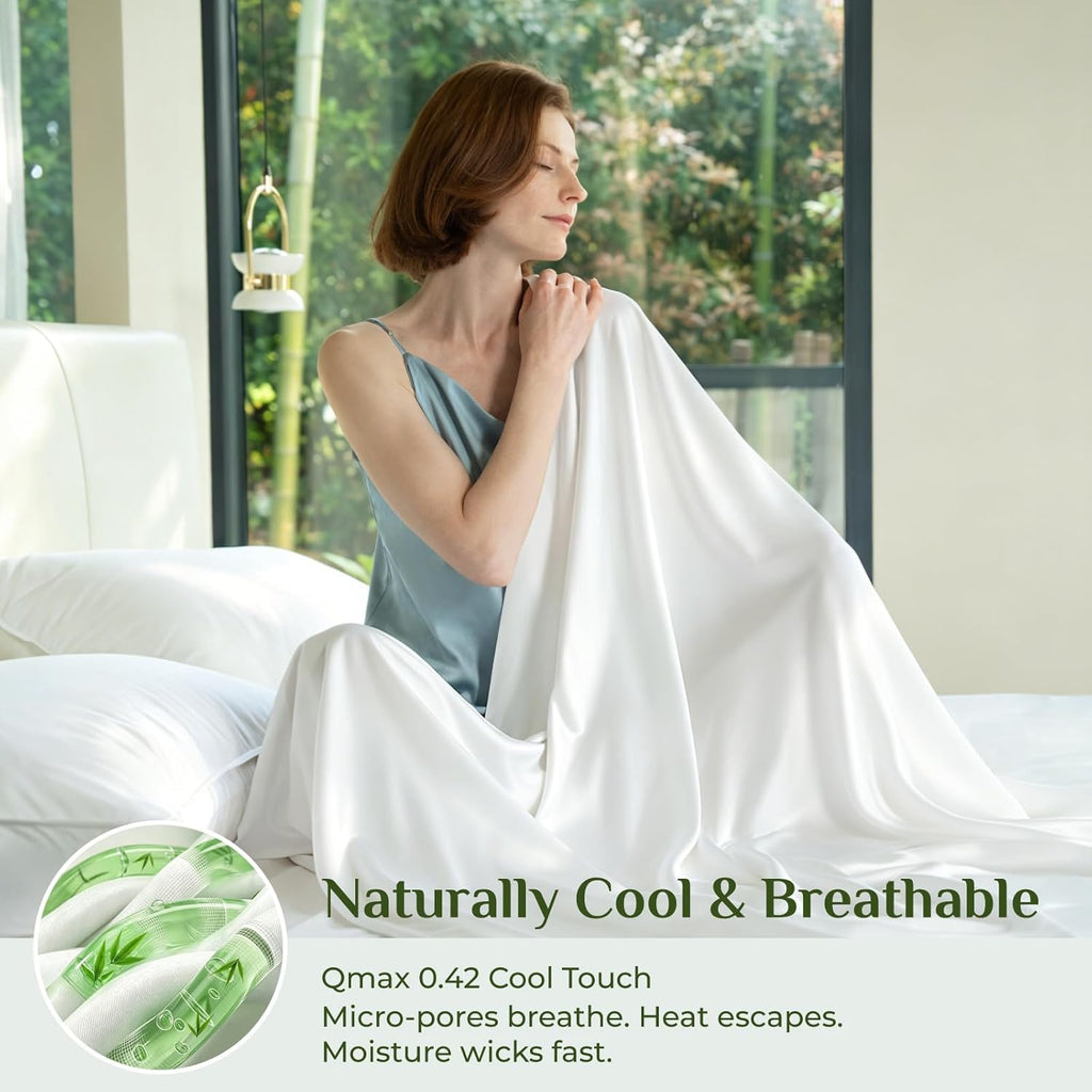 Bamboo Viscose Sheets - 100% Organically Grown, 18" Deep Pocket King Sheet Set, All Round Elastic & Corner Straps
