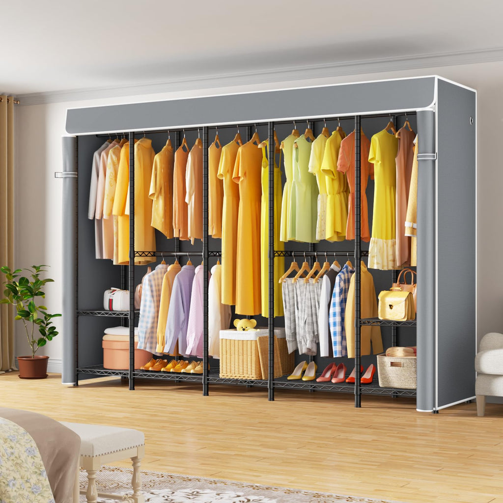 H50C Clothes Rack with Cover, Large Covered Clothing Rack, Gray