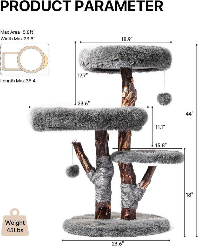 Aesthetic Cat Tree Tower for Large Cats, Modern Cat Tree for Maine Coon Indoor Cats with Faux Fox Fur, Maine Coon Cat