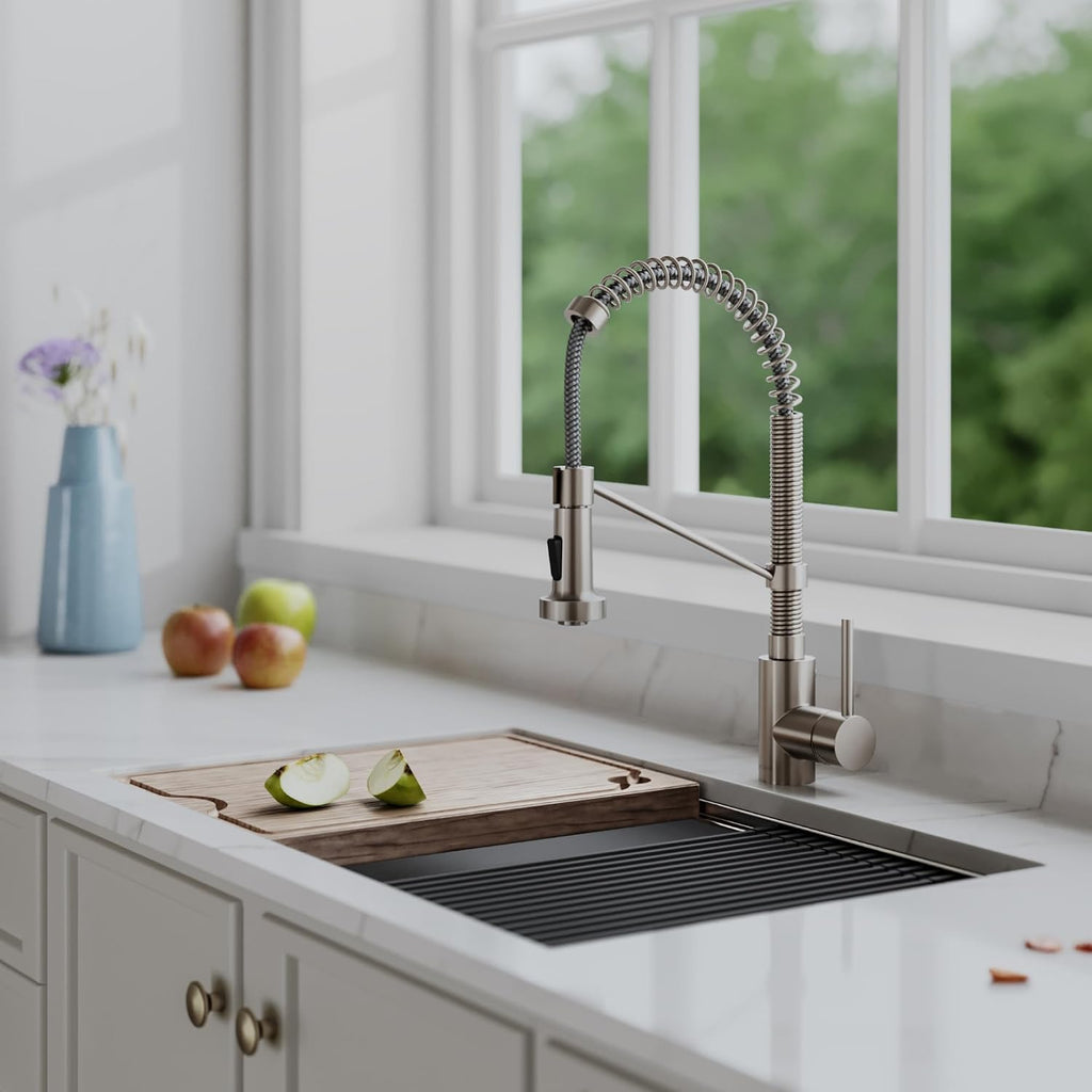 Bolden 18-Inch Single Handle Commercial Style Pull-Down Kitchen Faucet with Soap Dispenser in Matte Black