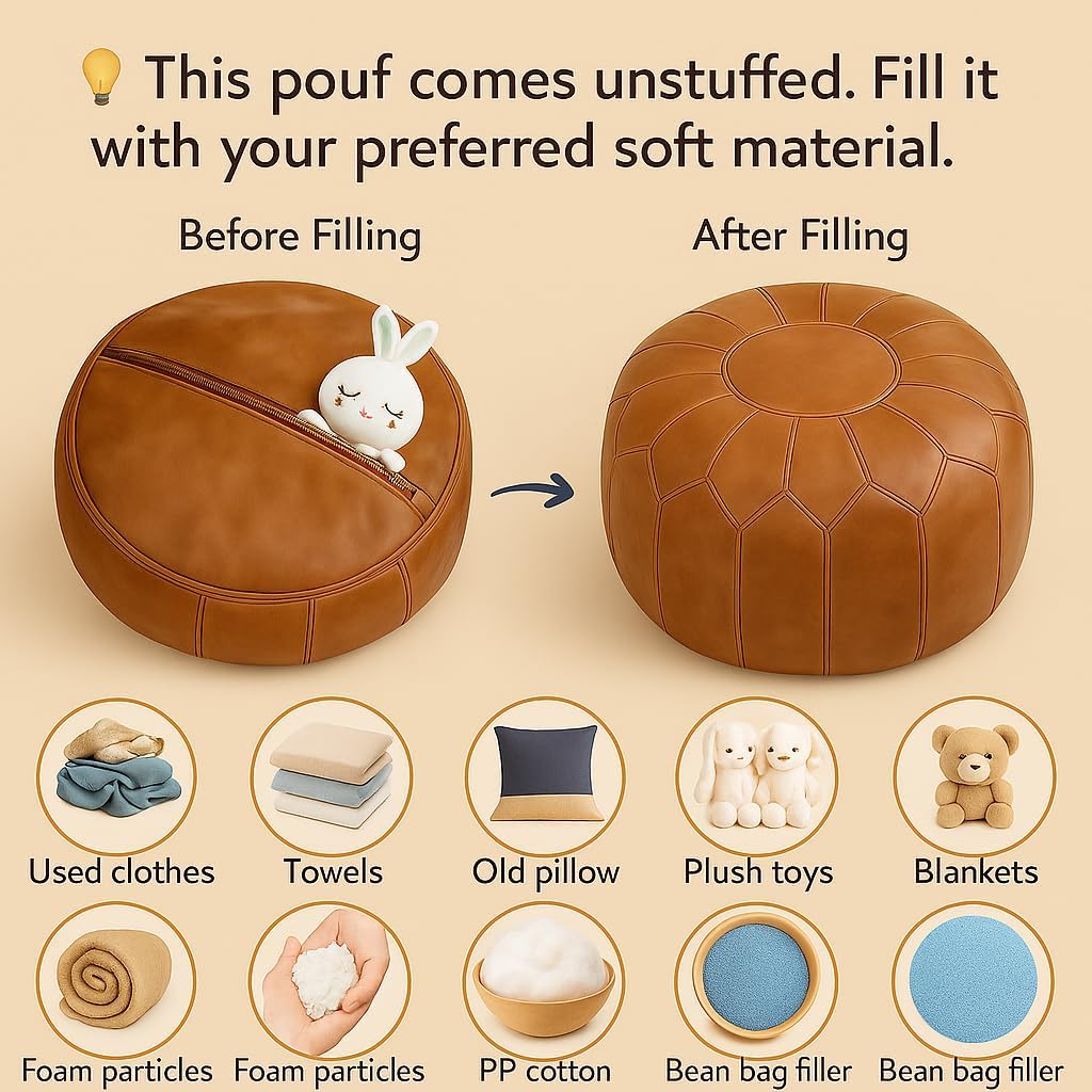 Ottoman Leather Pouf - Luxurious Boho Decor , or Lounge Seating | Comfort & Style