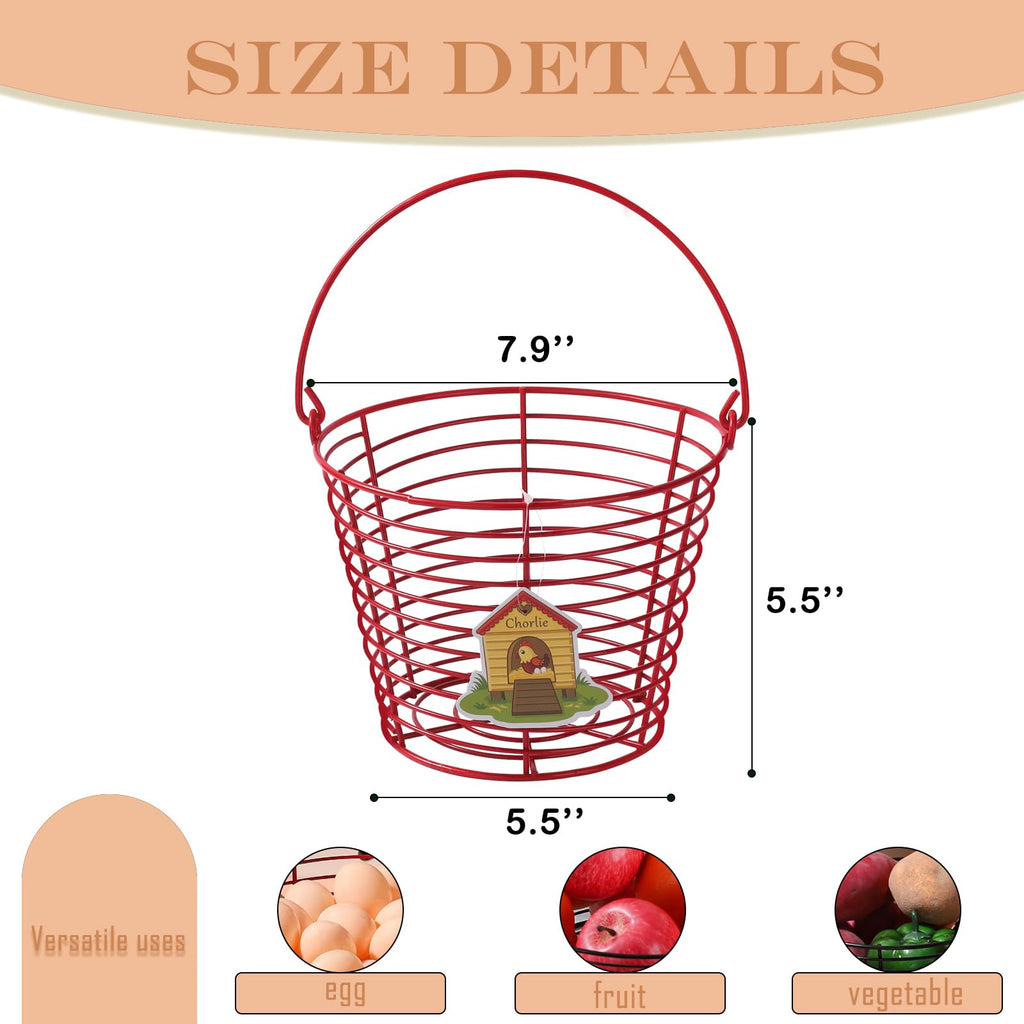 Colorful Metal Mesh Wire Egg Collecting Basket with Handle Portable Garden Vegetable Fruit Storage Lightweight
