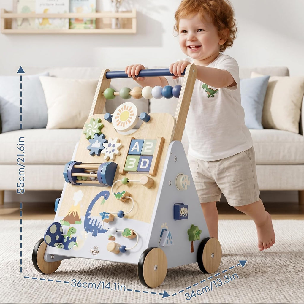 Dinosaur Wooden Baby Walker, Adjustable Speed Baby Push Walker