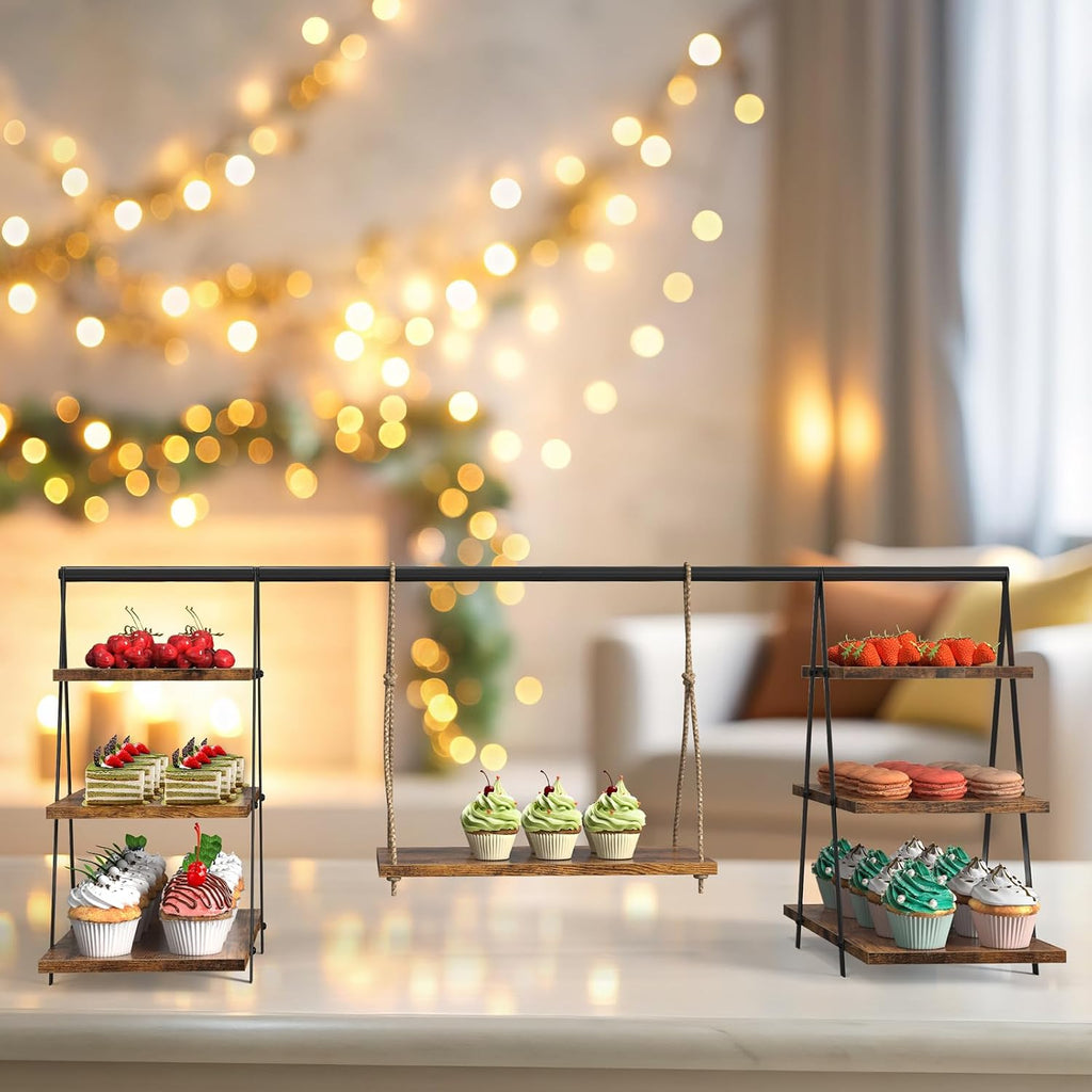 Wooden 3 Tier Cupcake Stand, Wood Cupcake Display Stand with Swing