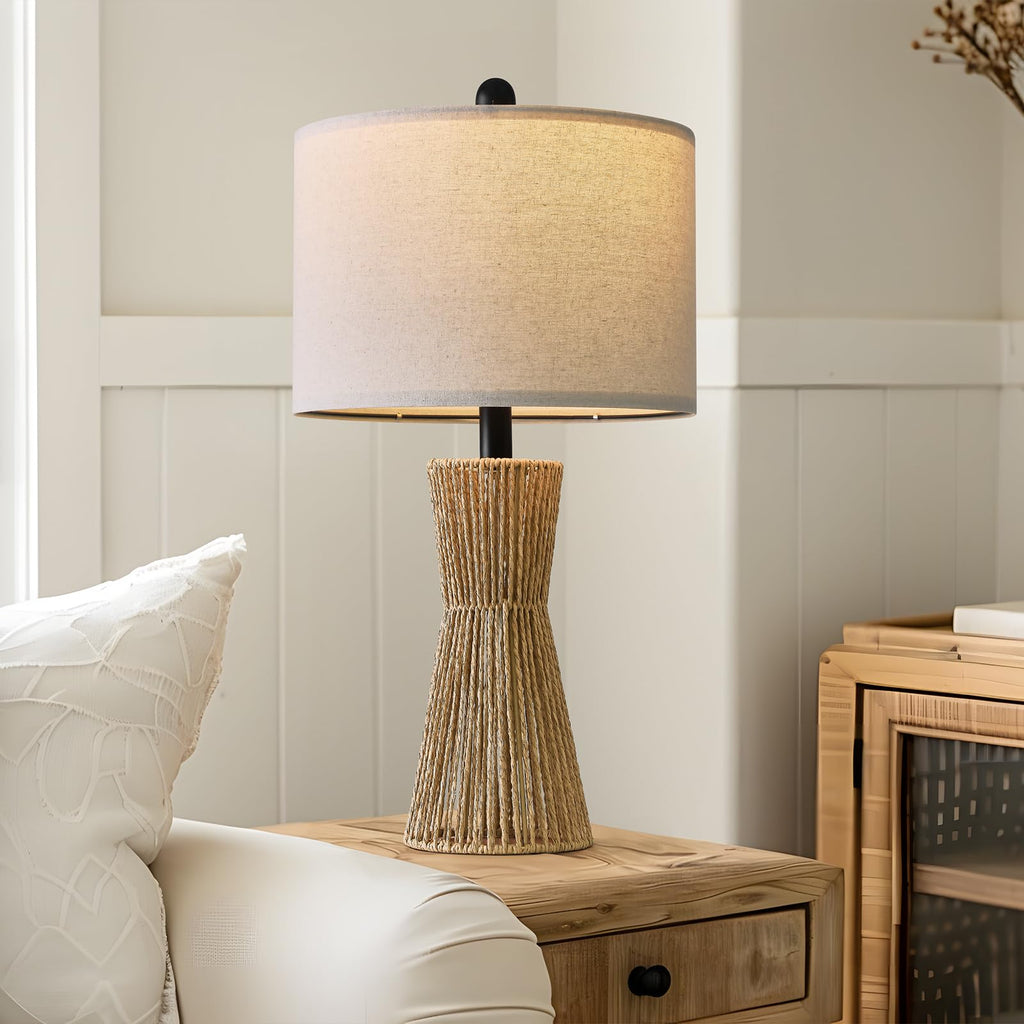 22.5" Table Lamps, Boho Lamps Set of 2 s, Bedside Lamp for Nightstands, Rattan Lamp, Farmhouse Table Lamp for Room