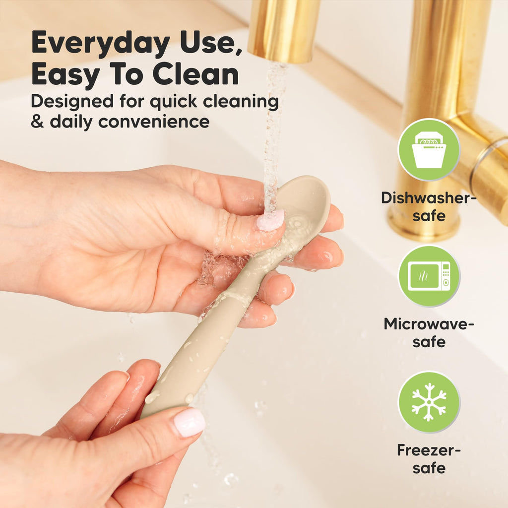 Silicone Baby Spoons Self Feeding 6-12 months, 3-Pack, Roseate