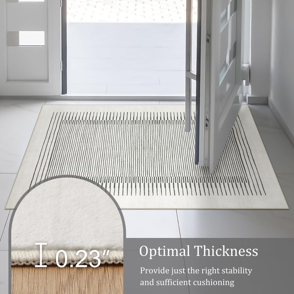 Modern White 2.5x8 Hallway Runner Rug, Berber Striped Kitchen Rugs Non Slip Washable Runner Rug, Soft Low Pile Indoor