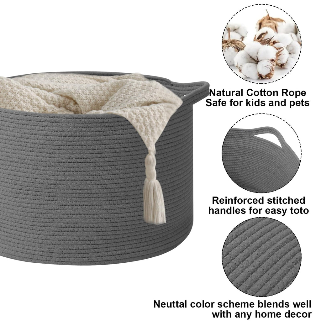 90L Extra Large Blanket Basket,Woven Rope Laundry Basket-Dark Grey