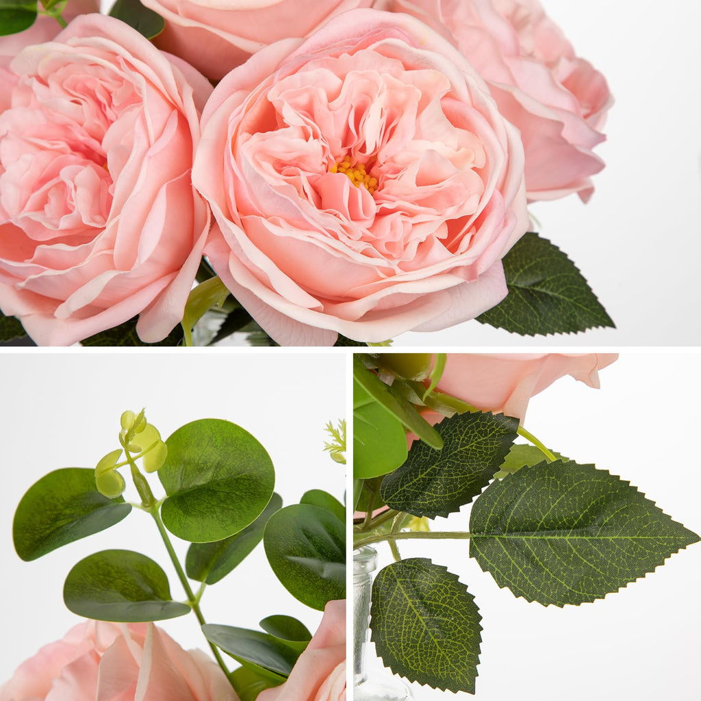 Real Touch Peonies Artificial Flowers Arrangements in Vase Pink Fake Peonies with Glass Vase Silk David Austin Roses