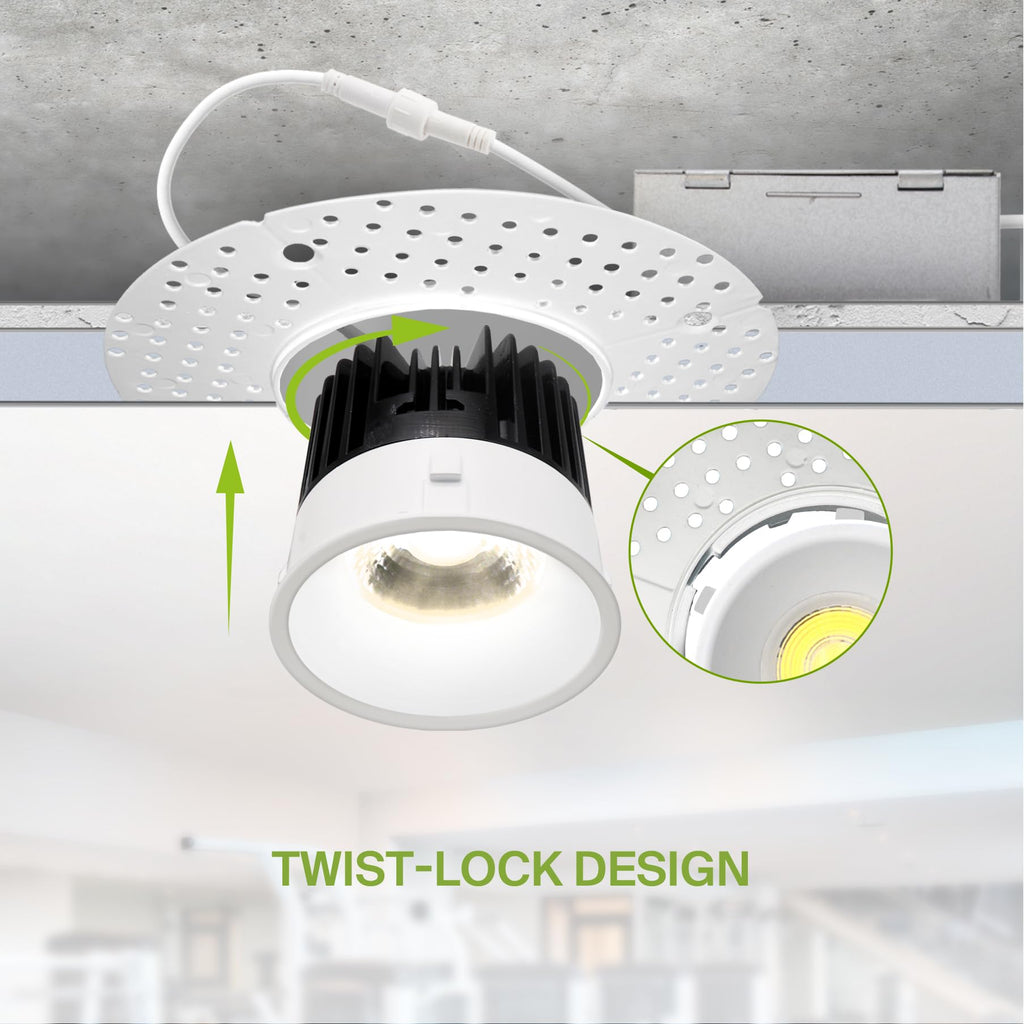 4 Inch Trimless LED Recessed Ceiling Light Fixture, Mud-in Canless Downlight with Junction Box, 5CCT 2700K-5000K, 15W