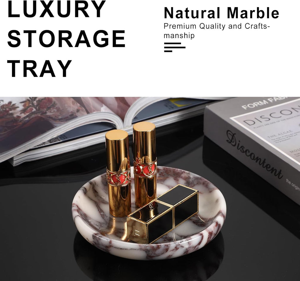 Small Round Key Bowl for Entryway Table - 5.5" Natural Marble Jewelry Dish Tray Decorative Key Plate Holder Catch All