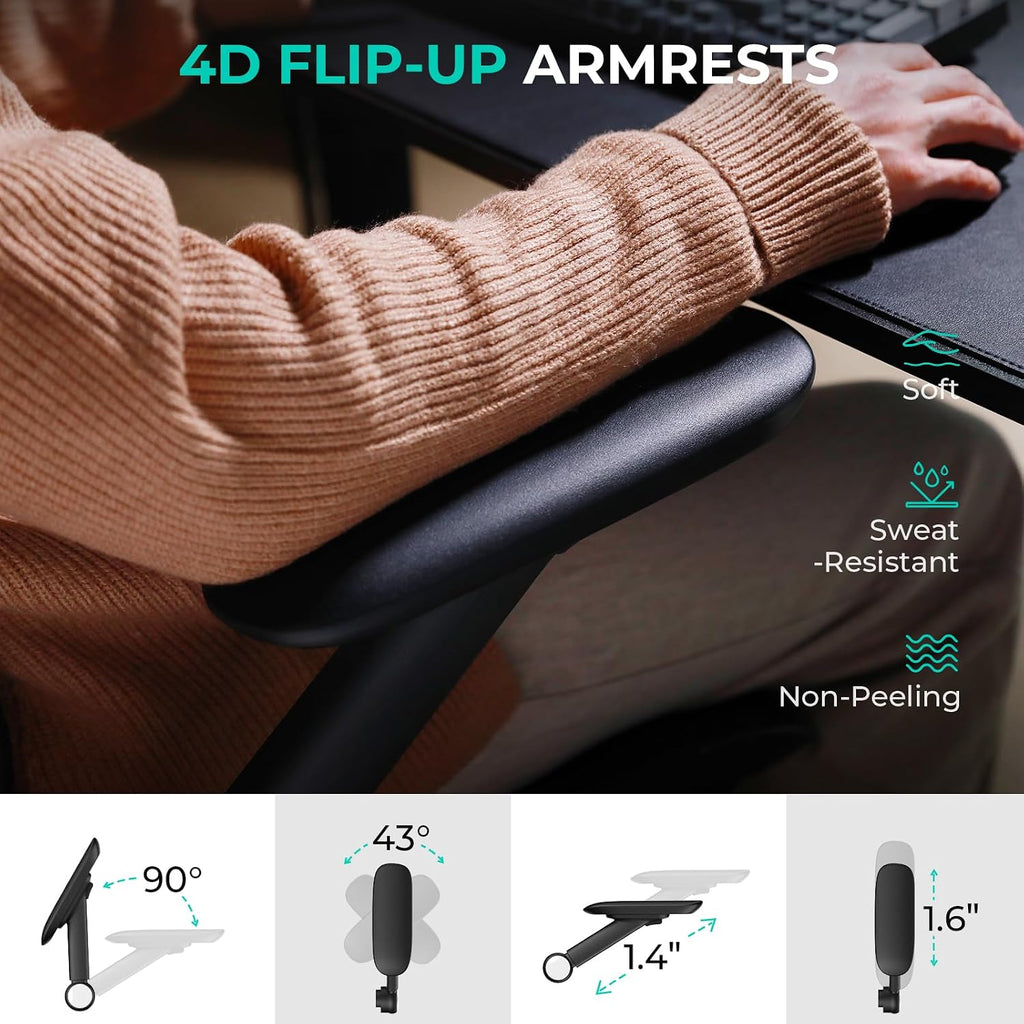 Ergonomic Office Chair 400lbs Mesh Seat, High Back Adjustable Lumbar, 90/110/125°Backrest Lock, Flip-up Armrests, 3D