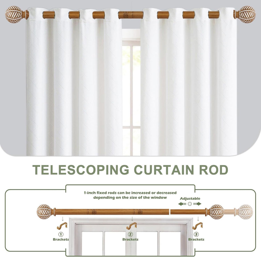 Wood Boho Curtain Rods for Windows:Wooden Farmhouse Decorative Curtain Rod for Bedroom Living Room,Heavy Duty