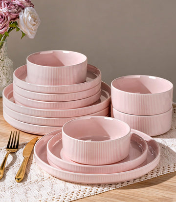 Dinnerware sets for 4, 12 Piece Stoneware Plates and Bowls sets