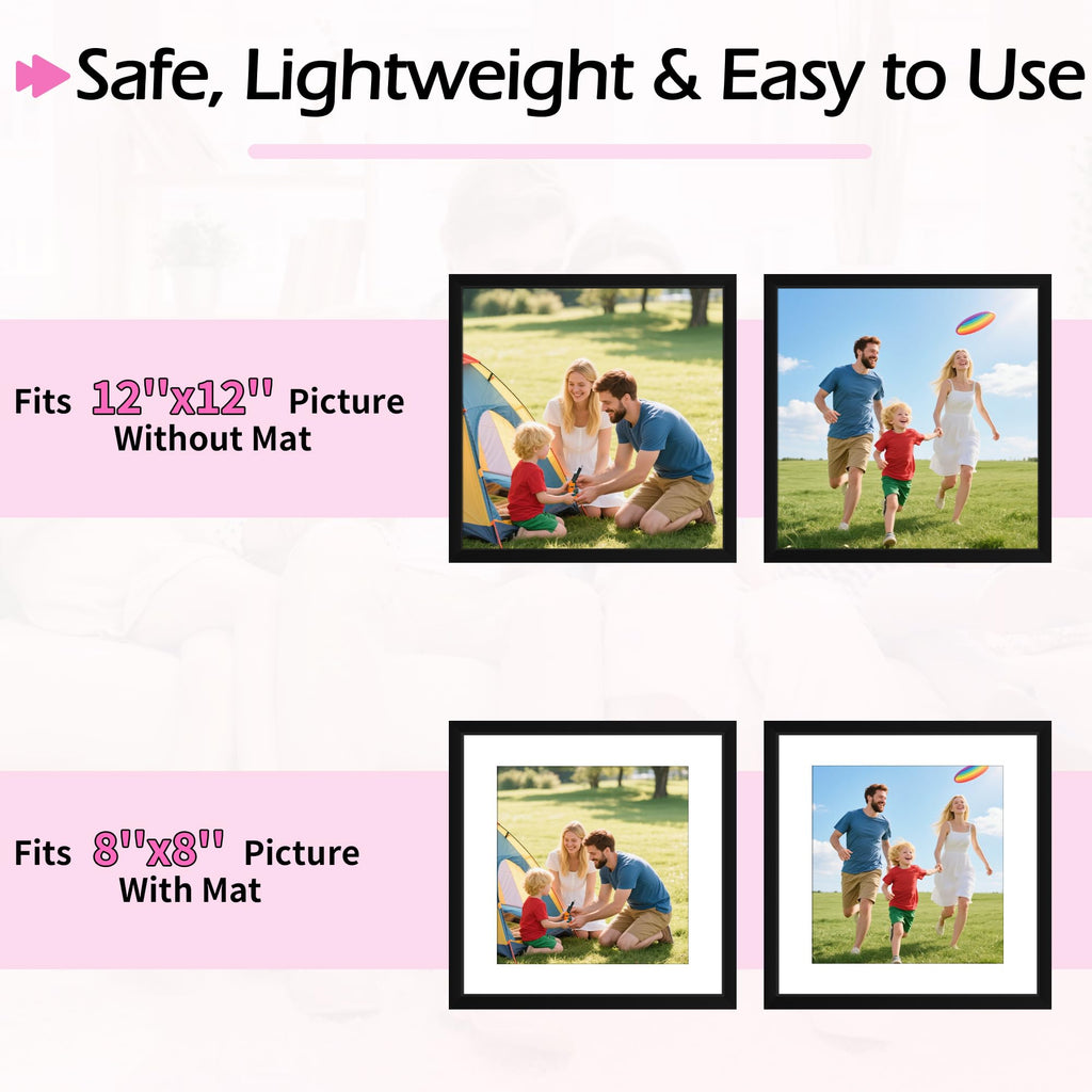 12x12 Picture Frame 2 Pack, Black Photo Frames Collage for Wall Hanging, 12 x 12 Square Wall Gallery Poster Frame