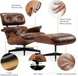 Modern Reading Chair and Ottoman — Walnut Leather