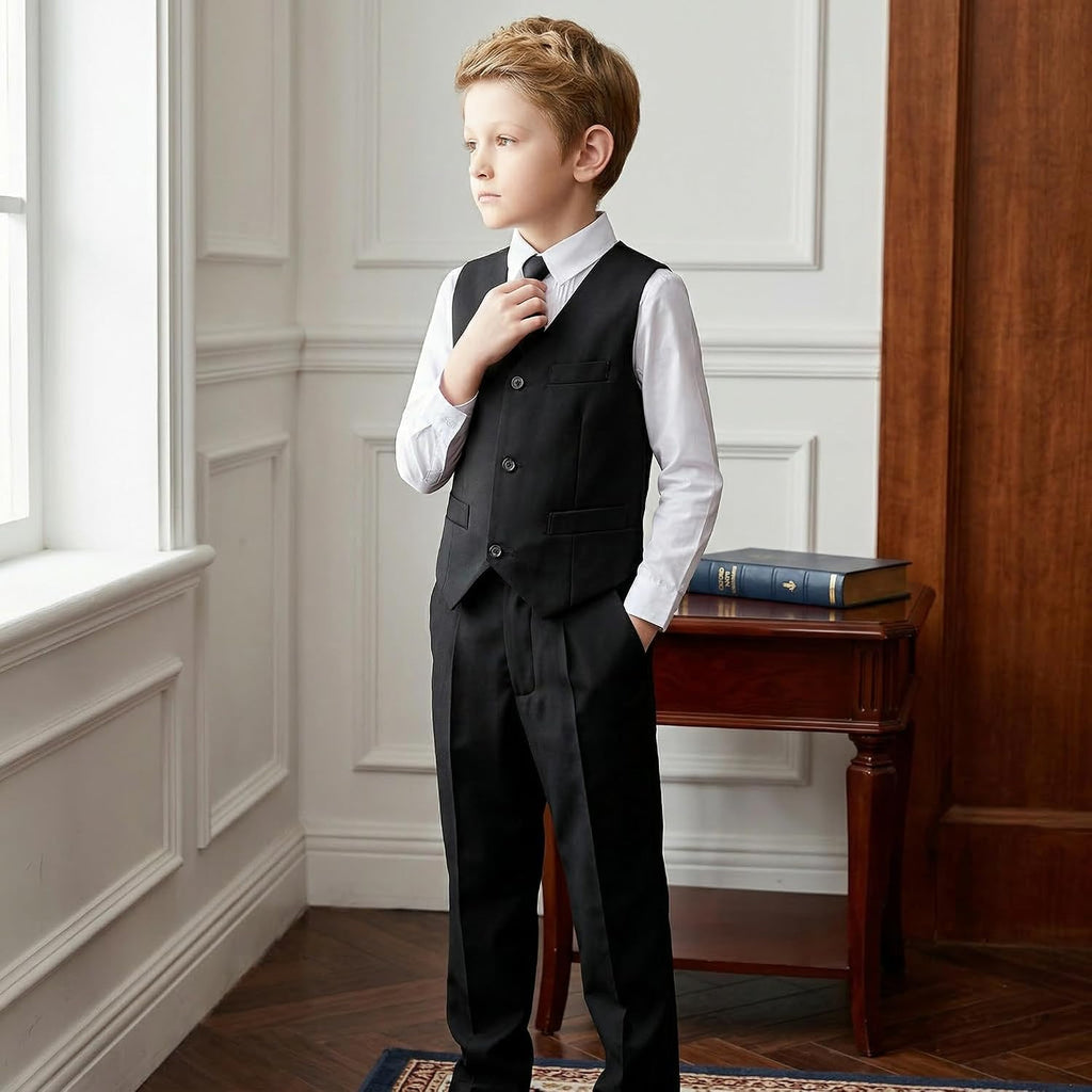 Boys 4 Pieces Suits Slim Fit Kids Vest Pants Sets Formal Dresswear for Boy