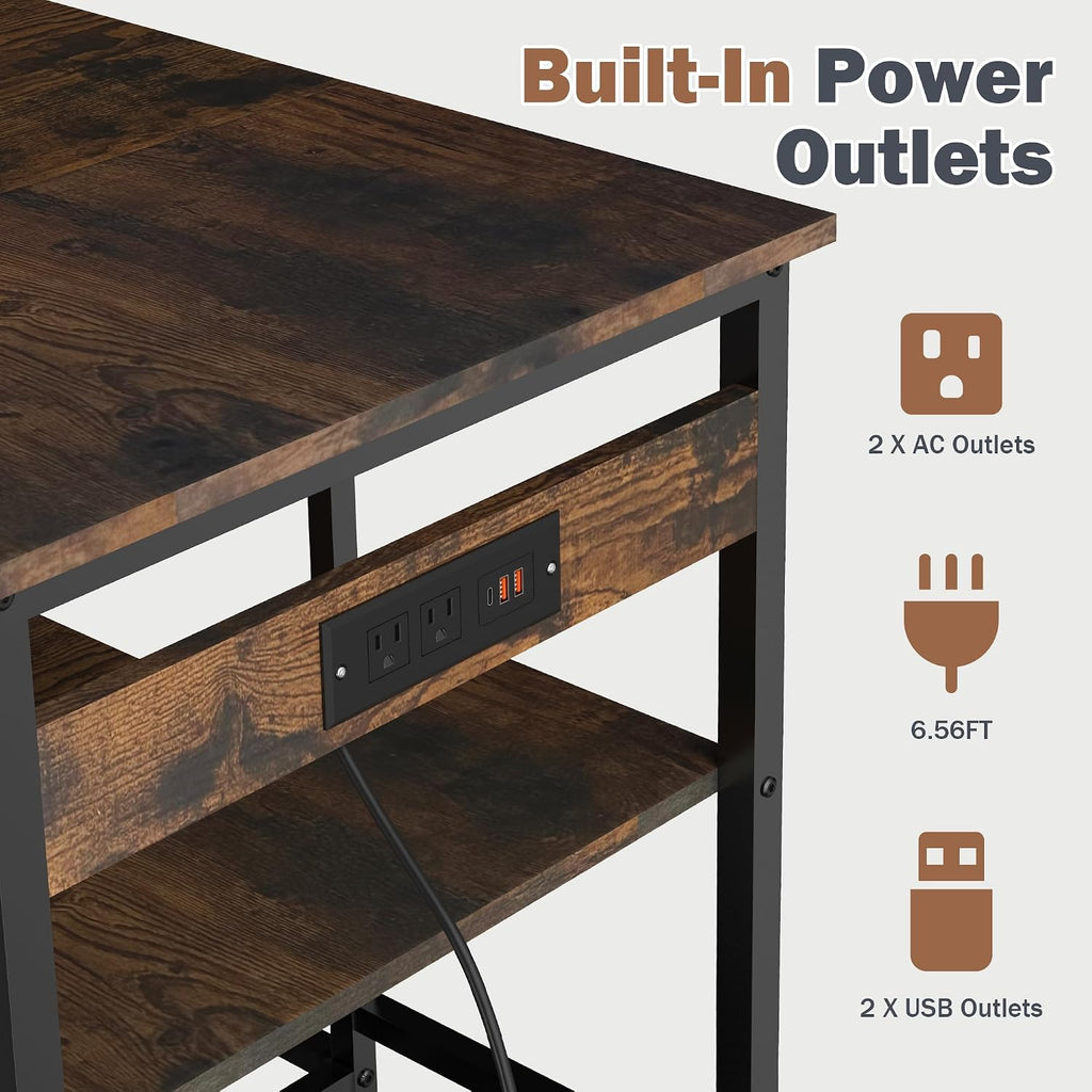 40-55 Gallon Fish Tank Stand with Power Outlet, 43.2 in x22 in, 600Lbs Capacity, 4-In-1 Power Outlet, Storage Shelves
