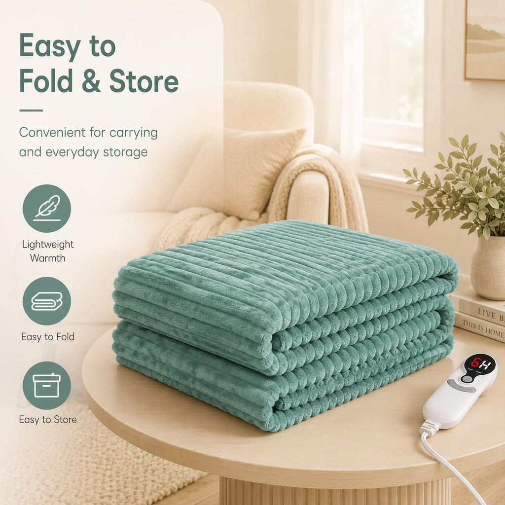 Electric Heated Blanket, Flannel, Twin 62x84in, Bean Green