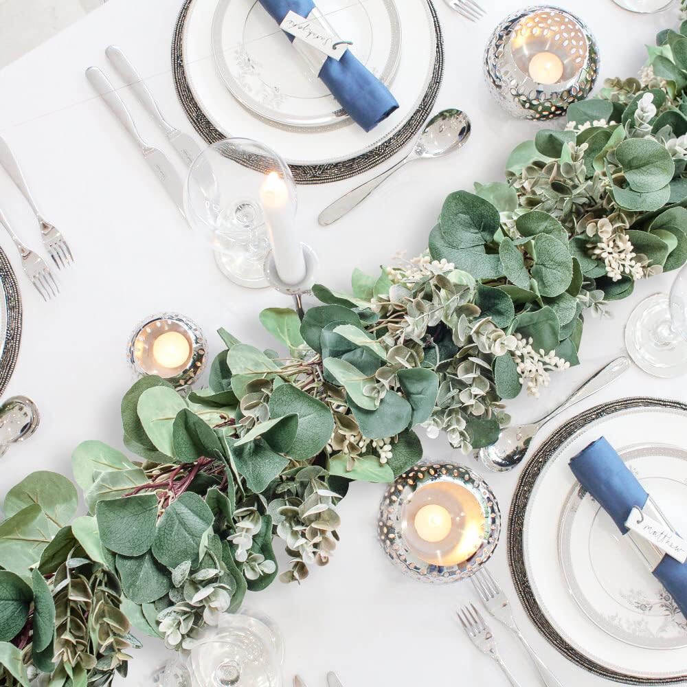 Eucalyptus Garland Artificial Greenery Vines with White Buds