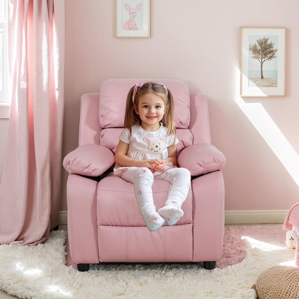 Kids Recliner Chair Storage Arms Reclining Toddler Push Back Sofa Ages 2-8