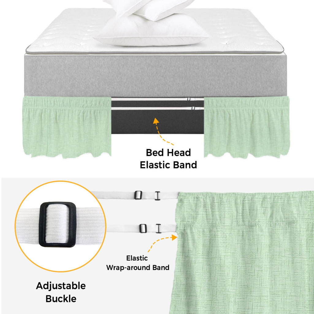 Light Green Bed Skirt 16 Inch Drop, Adjustable Elastic Bedskirt Dust Ruffle for Bed, Rustic