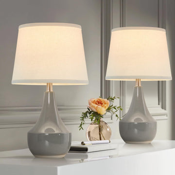 18" Table Lamp Set of 2, Ceramic Table Lamp Classic Beside Lamps Nightstand Lamp Modern Lamp Rocker Switch Grey-LED