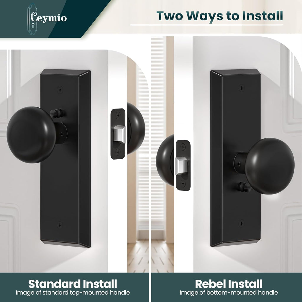 Matte Black Privacy Door Knob with Lock - Bedroom & Bathroom Door Handle Set, Antique Brass Finish Vintage Design