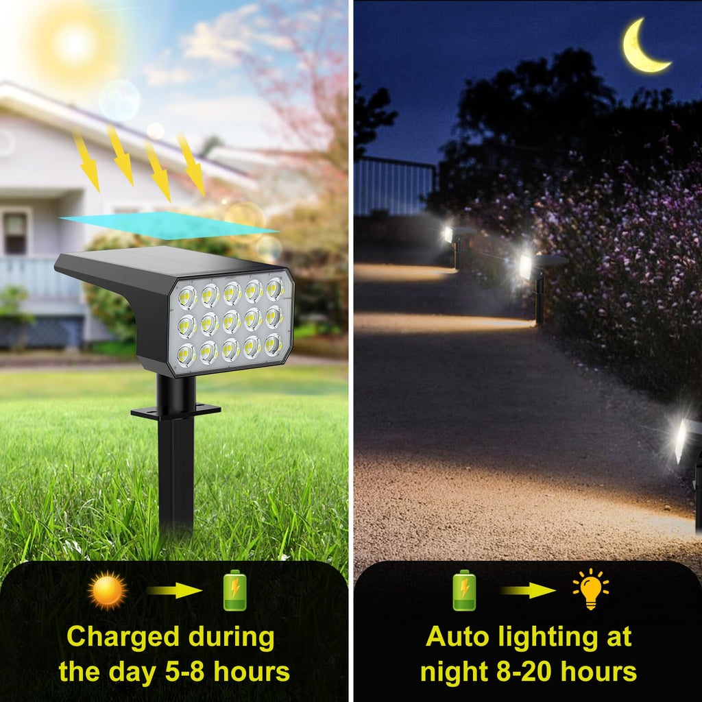 Spot Lights Outdoor, 4 Pack Outdoor Solar Lights for Yard, 4 Lighting Mode Solar Landscape Spotlights with Auto