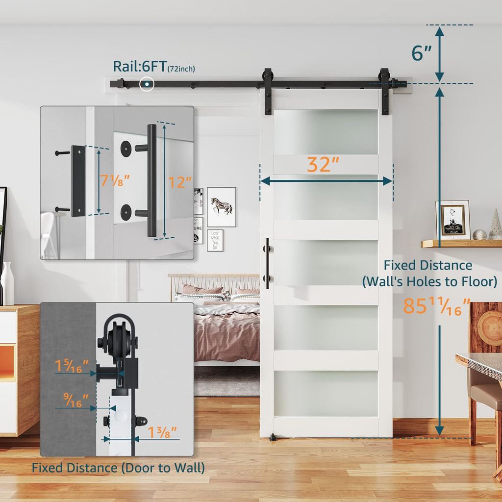 32'' x 84'' Glass Barn Door and 6Ft Hardware Kit Included White