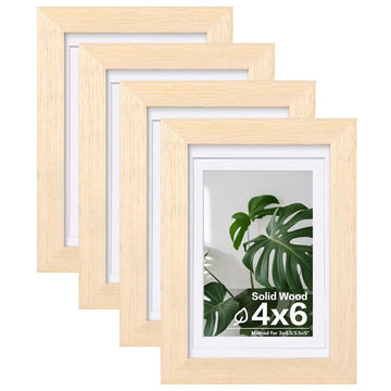 4x6 Picture Frames Set of 4, Made of Solid Wood Covered by Plexiglass 3x4.5 and 3.5x5 with Mat or 4x6 without Mat
