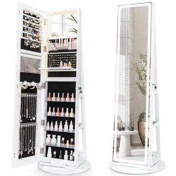 360° Swivel Jewelry Cabinet, Jewelry Armoire Organizer (White)