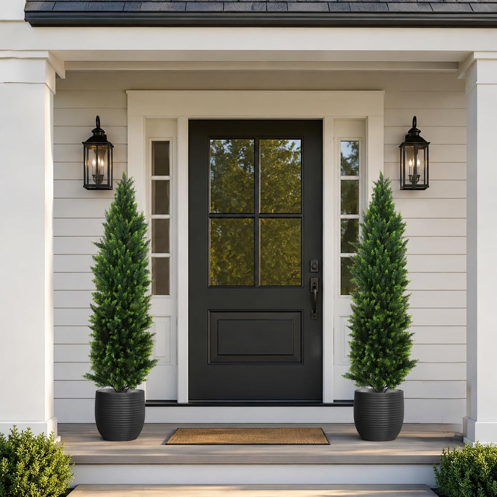 Artificial Cedar Topiary Trees 5ft Set of 2 Cypress Tree with Ground Spike