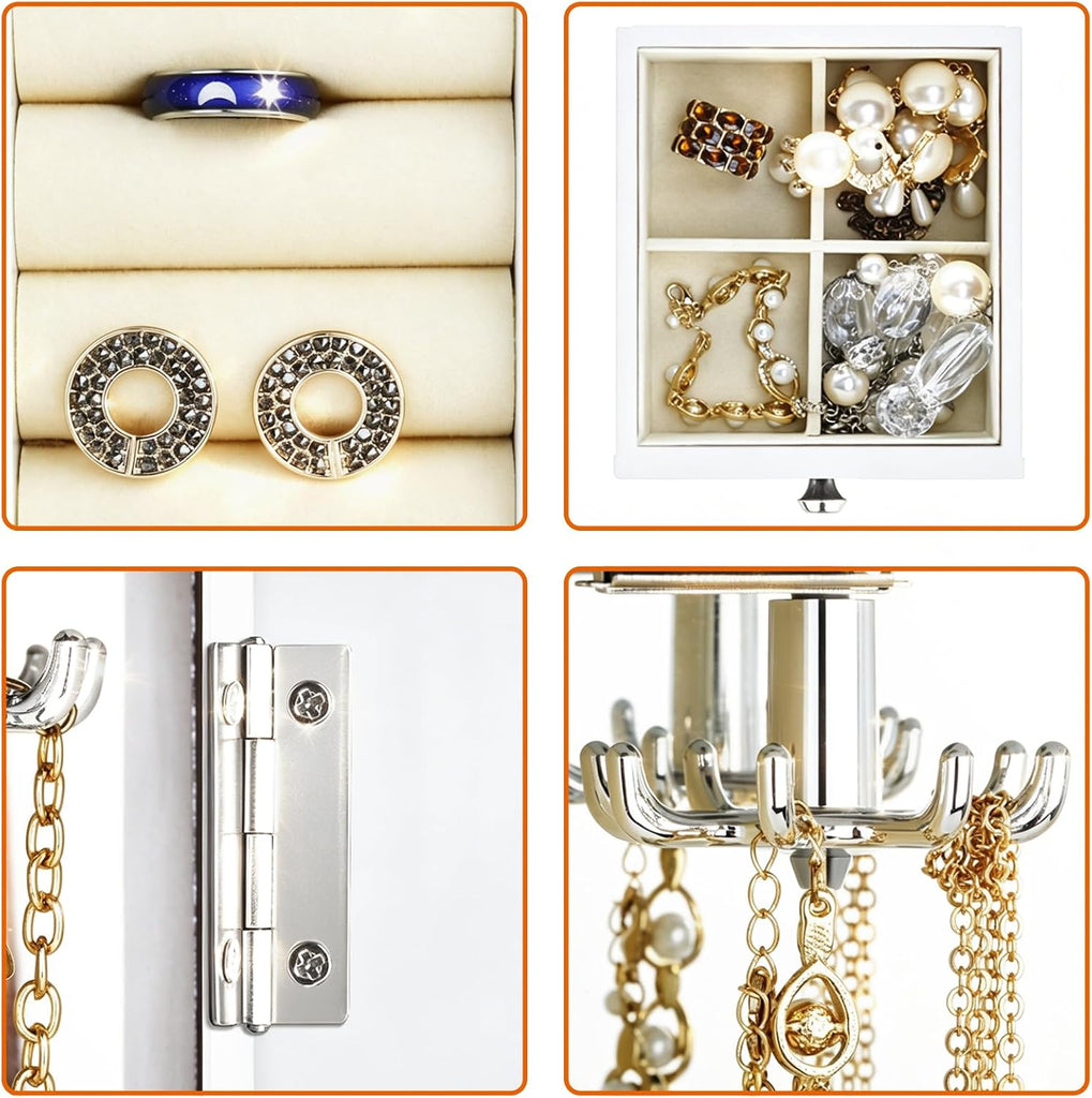 Vintage Jewelry Armoire with Mirror White - Set of 5