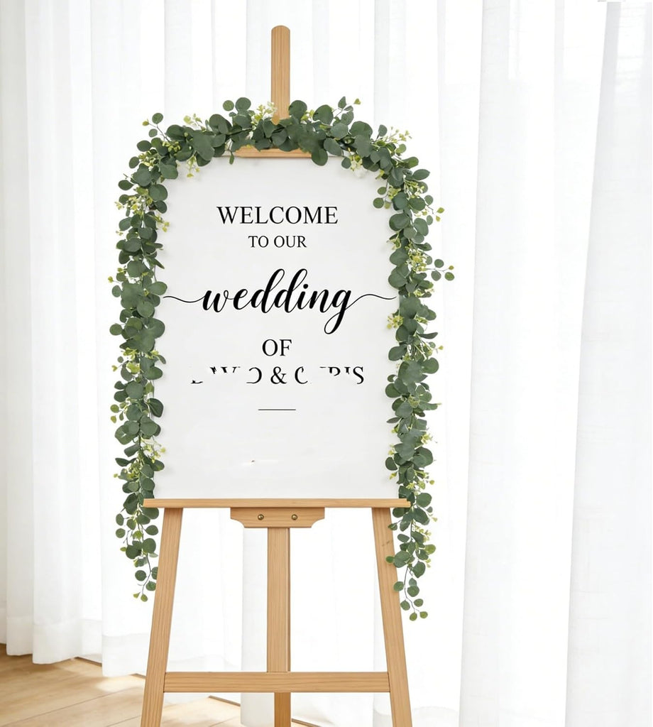 Eucalyptus Garland, 6FT Green Garland with Flowers, Artificial Faux Greenery Vines for Wedding Party Table - Set of 4