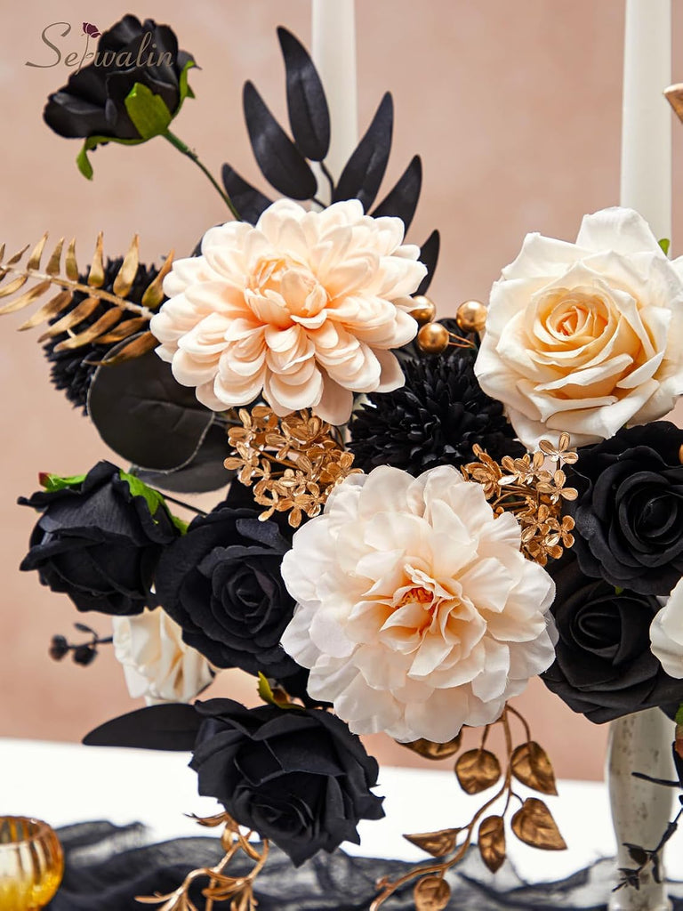 Artificial Flowers Black Gold Champagne Silk Flowers for Wedding