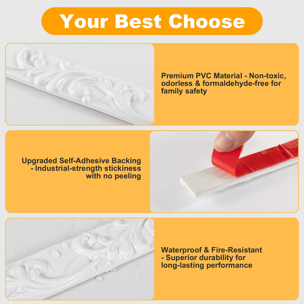 16.4FT x 1.02'' White Peel and Stick Crown Molding Trim - Flexible Decorative Mirror Frame Border, Self-Adhesive