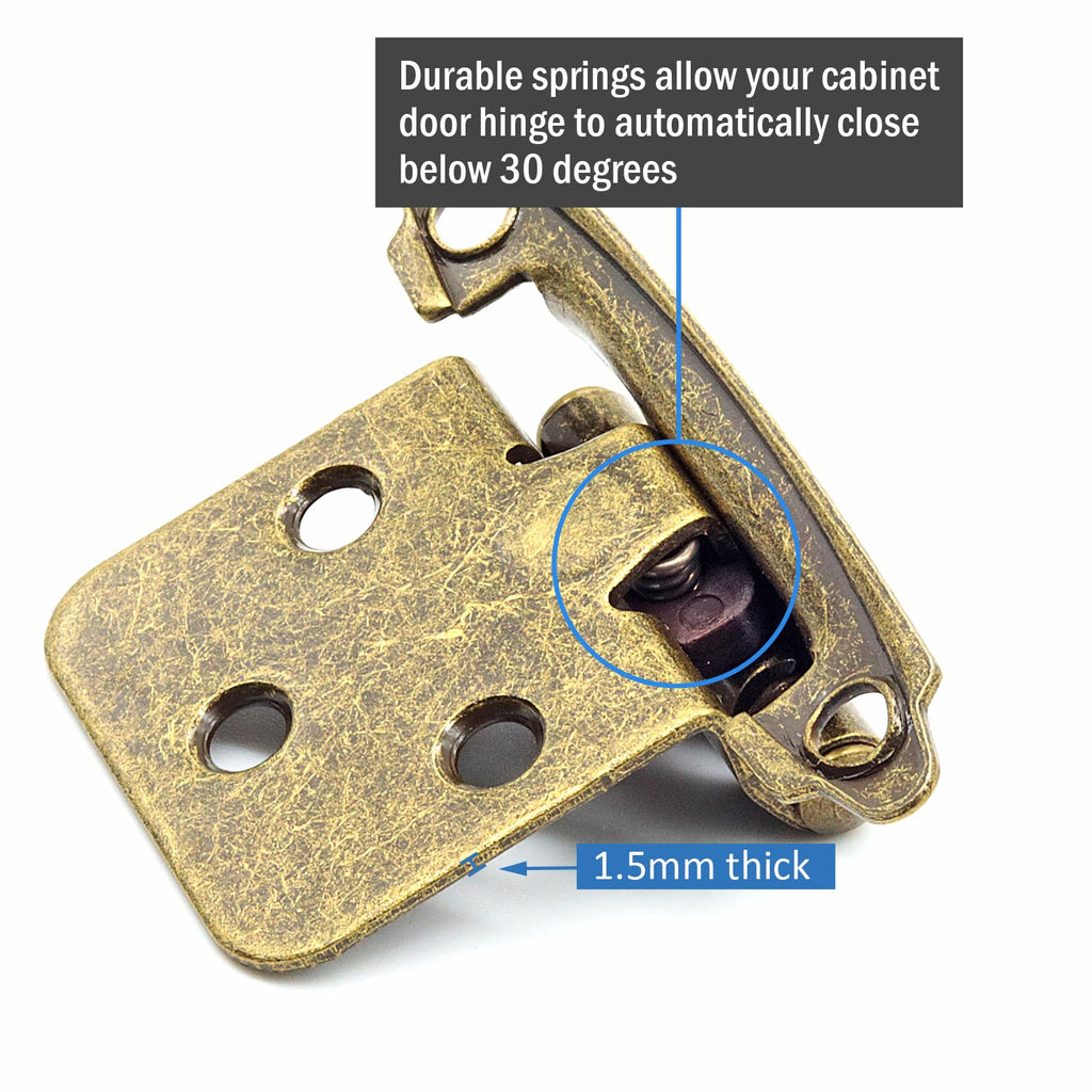 50 Pack (25 Pairs) Kitchen Cabinet Hinges Overlay Antique Brass