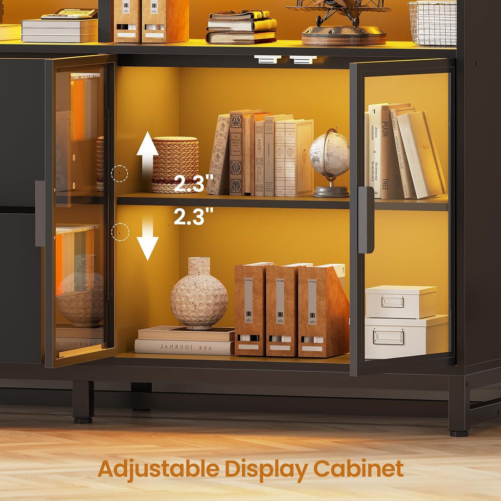 59" Filing Cabinet with Lock Drawers fits Legal Size | Black Lateral 2 Drawers File Cabinet with Acrylic Display