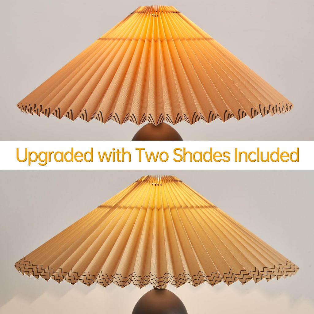 Japandi Zen Table Lamp, Red Solid Wood Tripod Base, Pleated Umbrella Shade