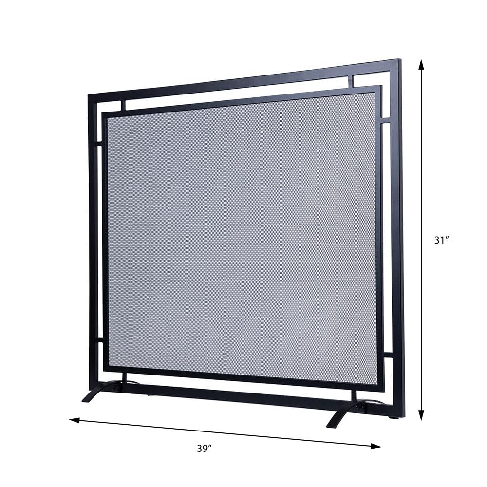 Gatsby Mesh Fireplace Screen in Black | Single Panel, Heavy-Duty Steel Frame with Powder-Coated Finish | Mesh Screen
