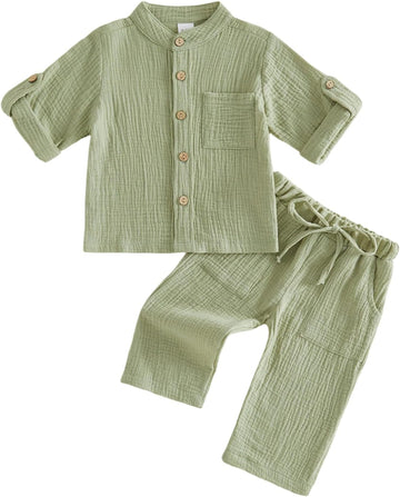 Cotton Linen Clothes for Toddler Boys Shirt Pants Outfits Set