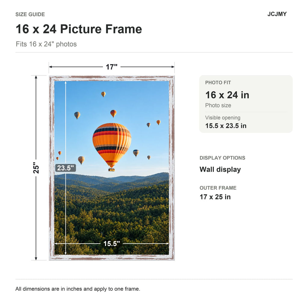 16x24 Picture Frame Rustic White for Poster Photo Picture and 40x60 cm Canvas, Horizontal and Vertical Formats for