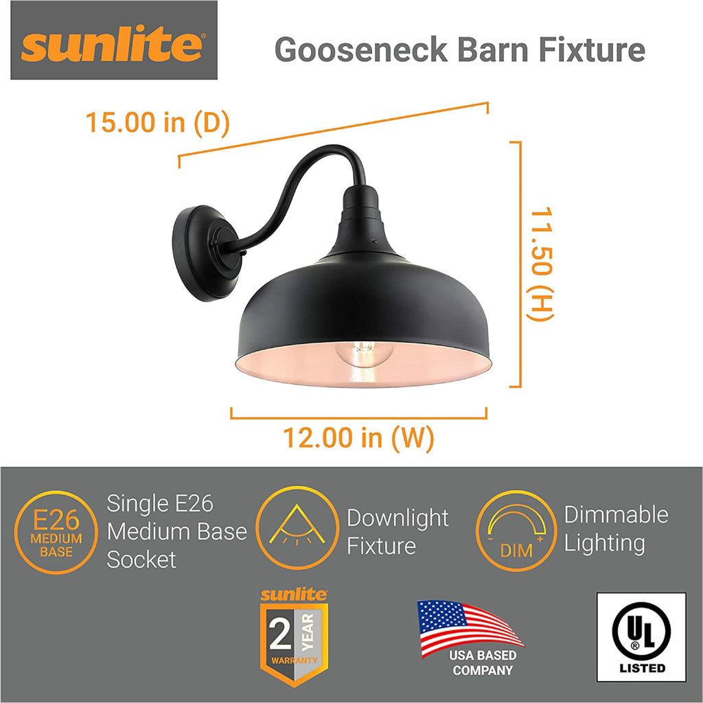 Gooseneck Rustic Barn Light Fixture, Wall Mount, Medium Base (E26) Socket, Standard A19 Bulb Required (60W