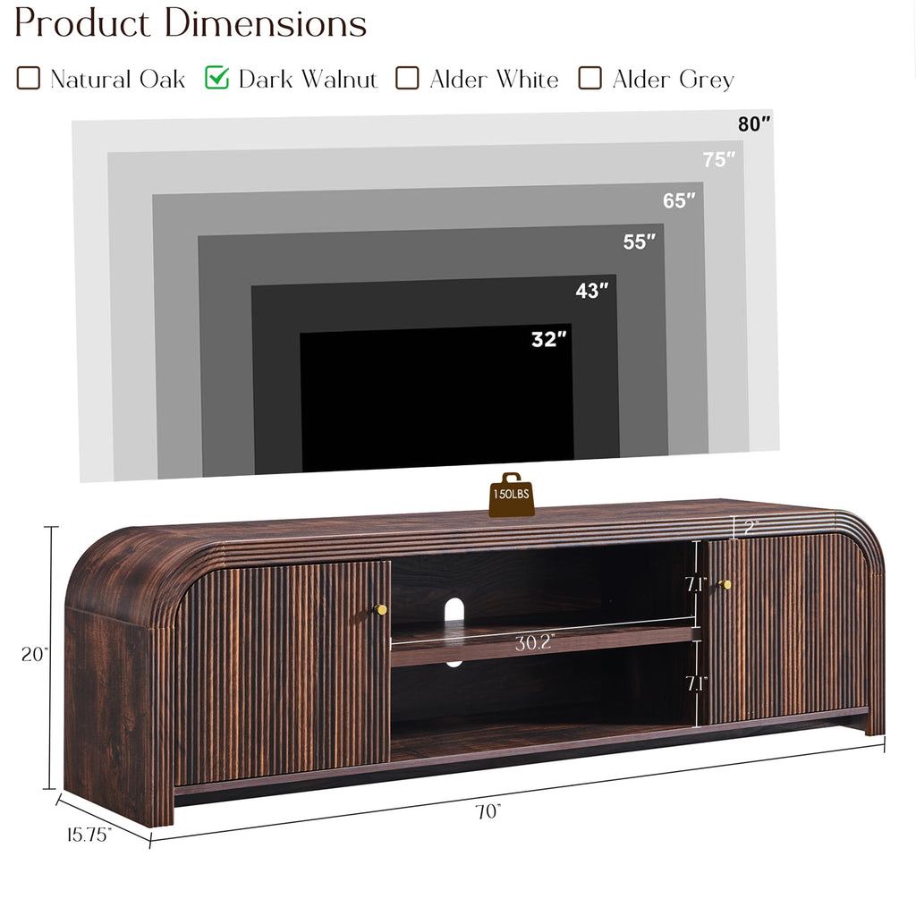 70" Modern TV Stand with Large Storage, Dark Walnut